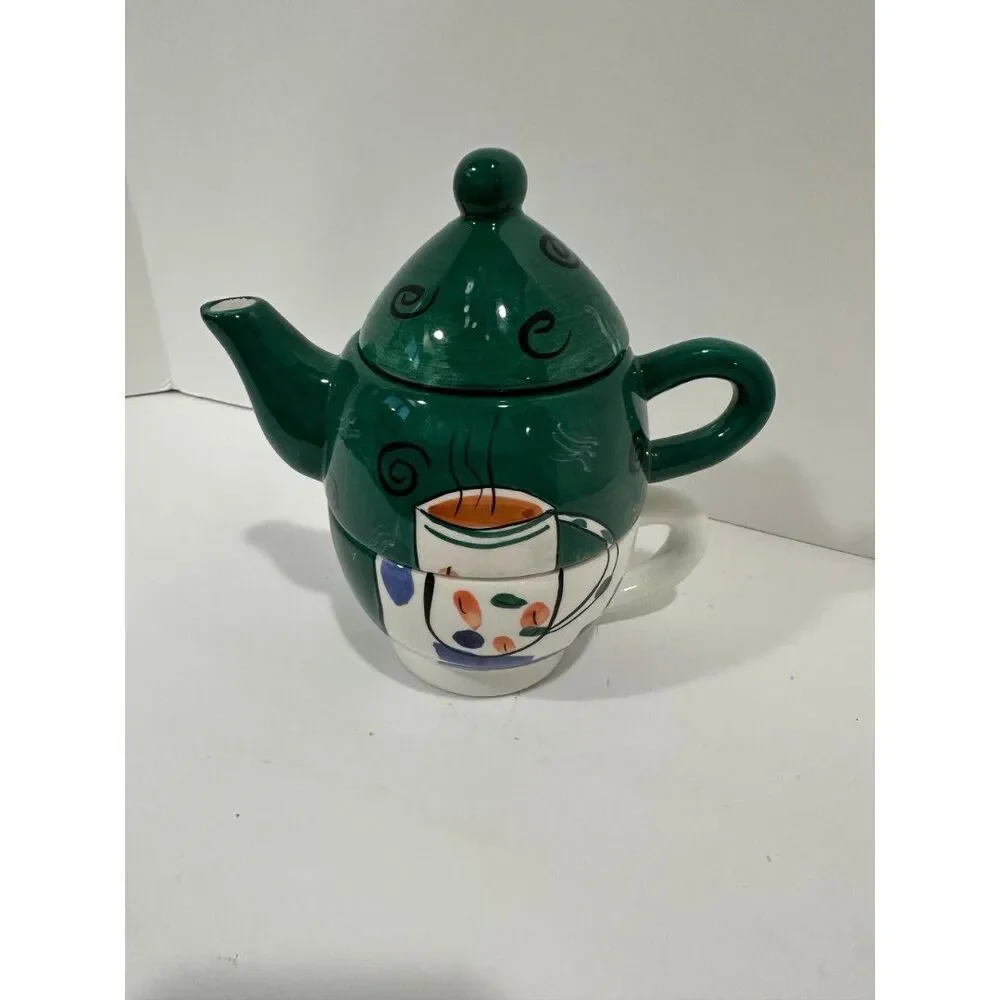2 Personal Teapots for One - Bella Casa 3 pc by Ganz & Oneida China 2 pc Floral
